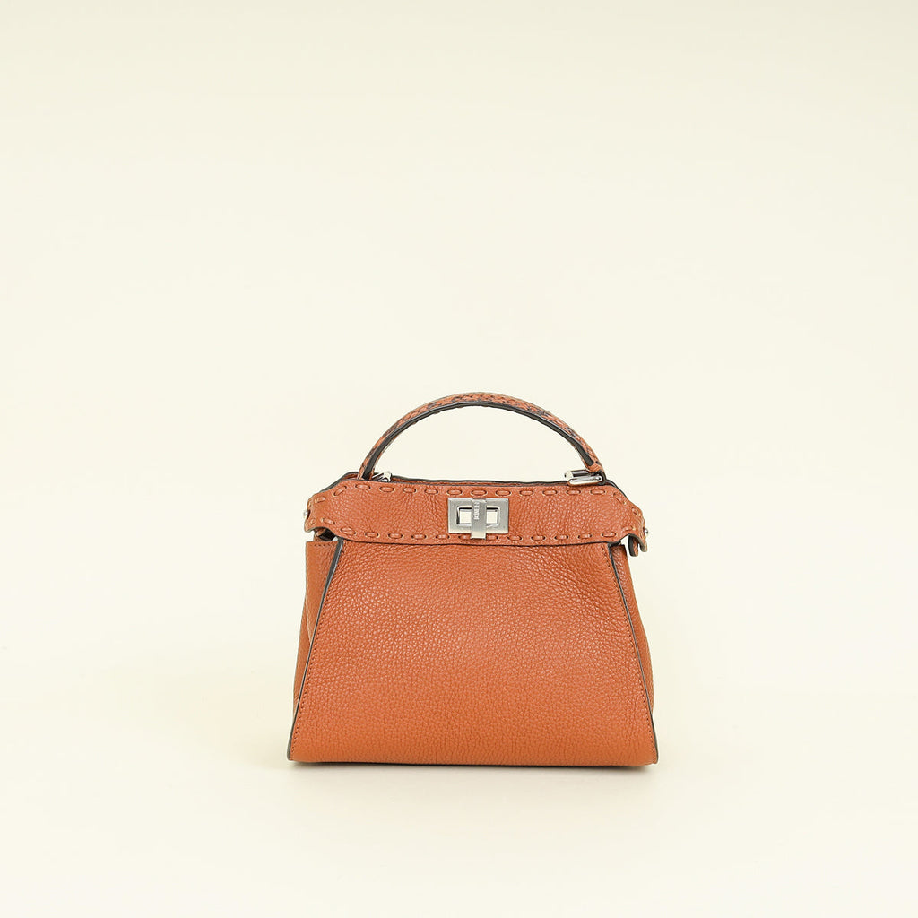 Fendi Brown Selleria Mini Peekaboo Python Handle Bag