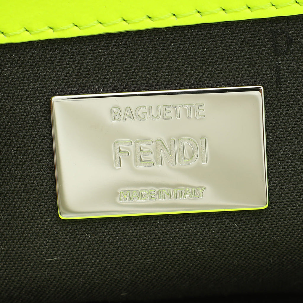 Fendi Neon Yellow FF Embossed Baguette Medium Bag