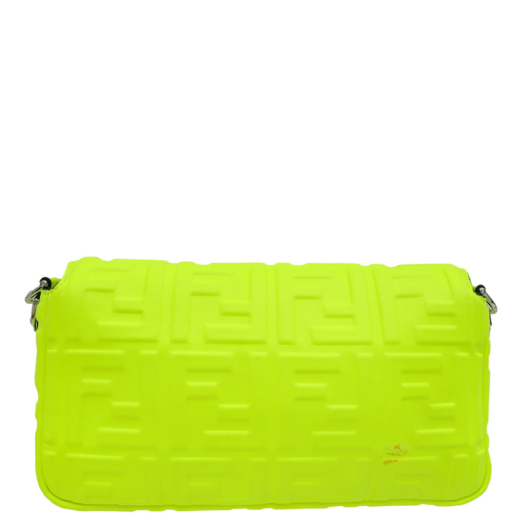 Fendi Neon Yellow FF Embossed Baguette Medium Bag