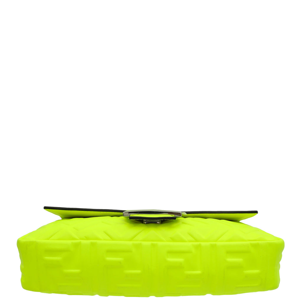 Fendi Neon Yellow FF Embossed Baguette Medium Bag