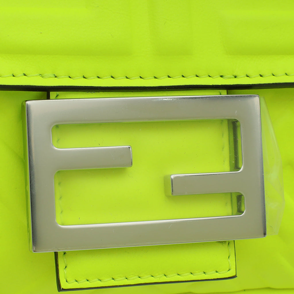 Fendi Neon Yellow FF Embossed Baguette Medium Bag