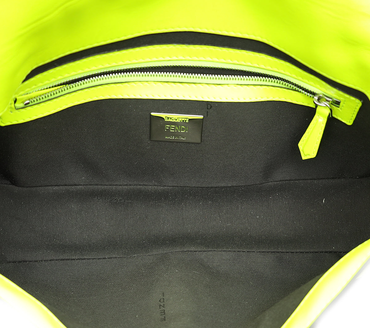 Fendi Neon Yellow FF Embossed Baguette Medium Bag