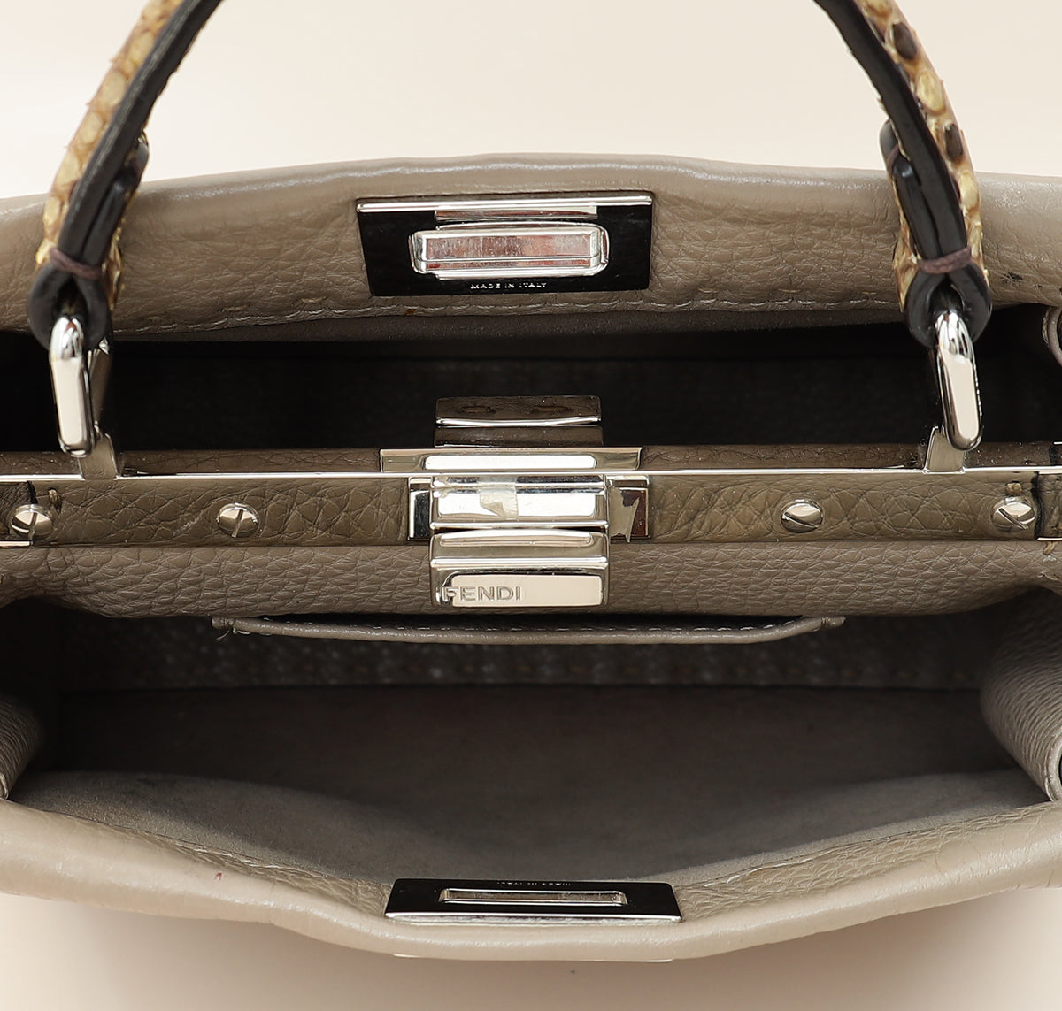 Fendi Dove Grey Peekaboo Sellier Mini Python Handle Bag