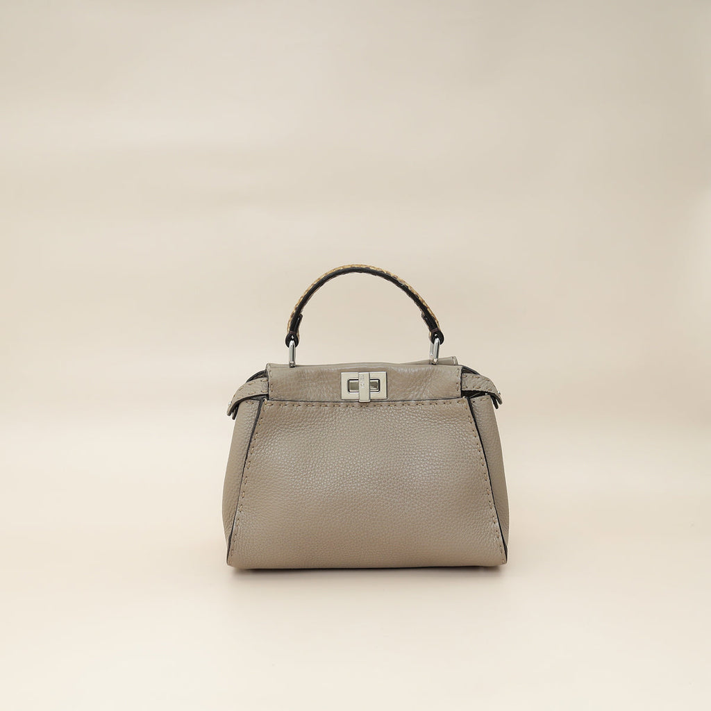 Fendi Dove Grey Peekaboo Sellier Mini Python Handle Bag