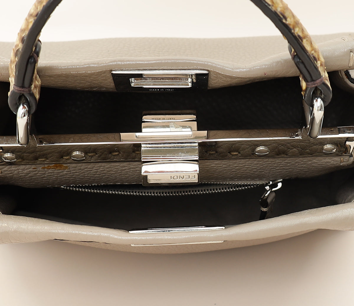 Fendi Dove Grey Peekaboo Sellier Mini Python Handle Bag