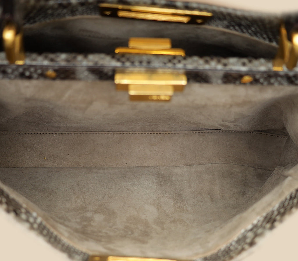 Fendi Grey Peekaboo Python Regular Bag