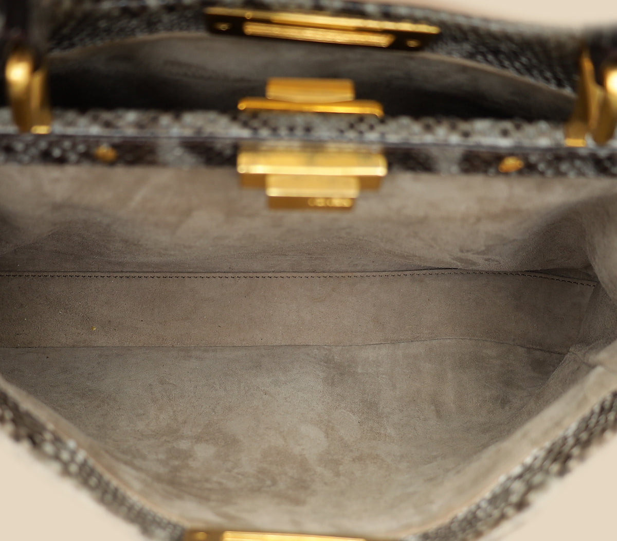 Fendi Grey Peekaboo Python Regular Bag