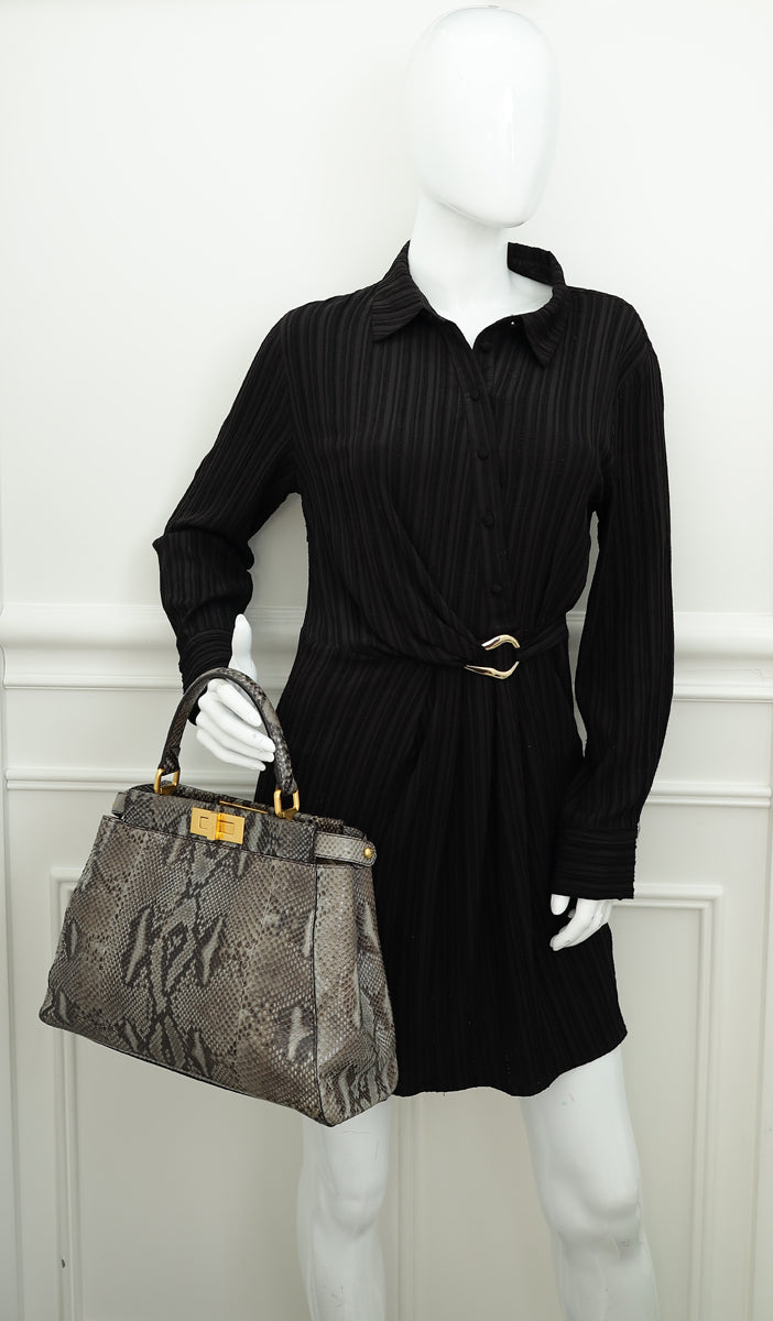 Fendi Grey Peekaboo Python Regular Bag