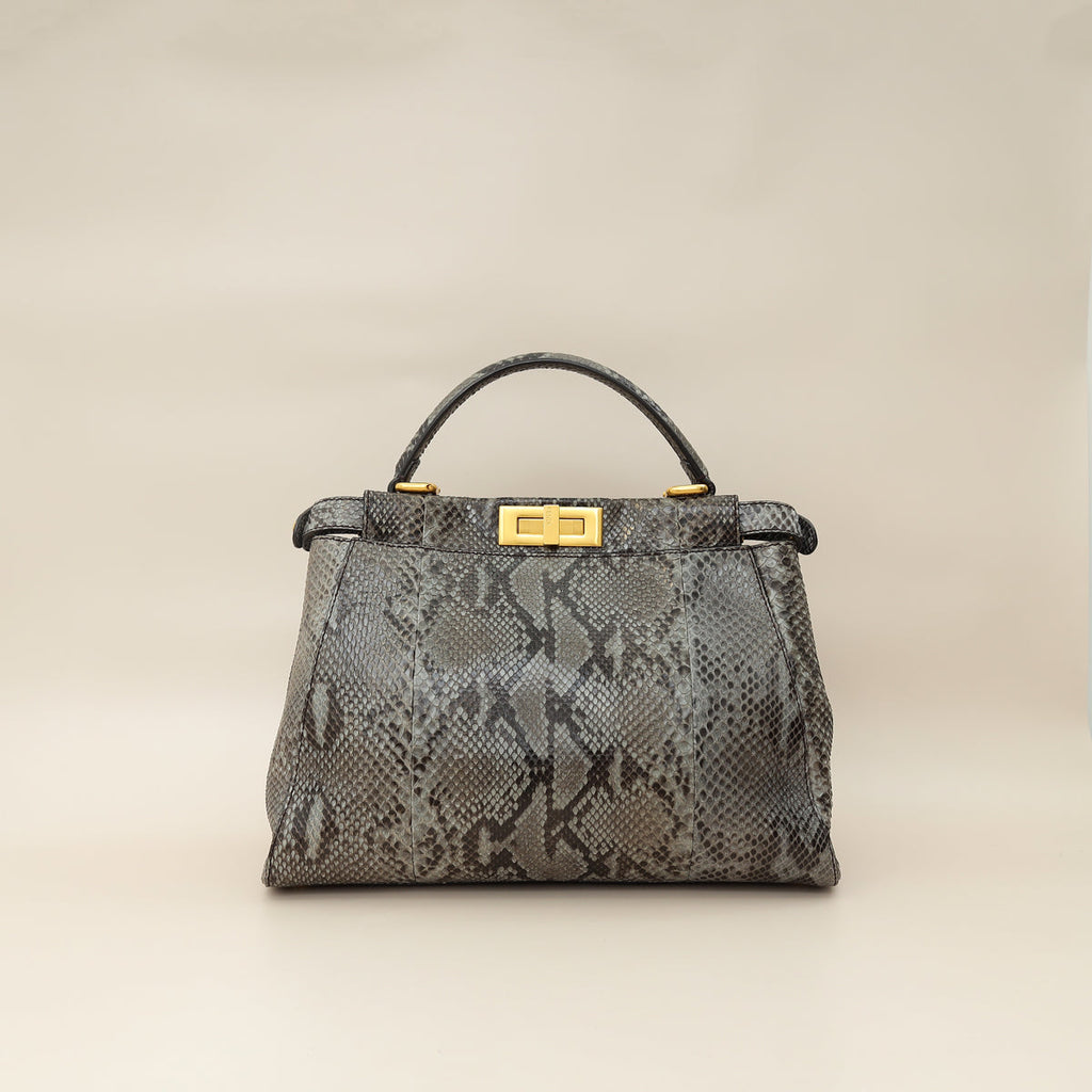 Fendi Grey Peekaboo Python Regular Bag