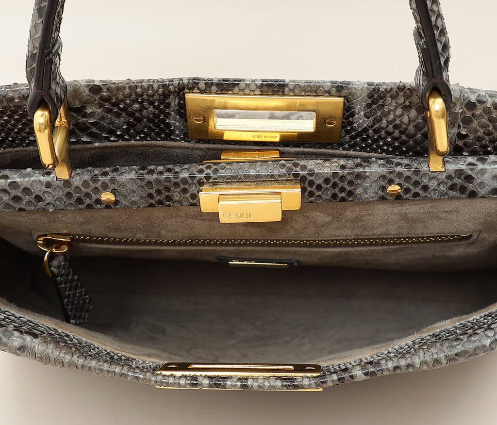 Fendi Grey Peekaboo Python Regular Bag