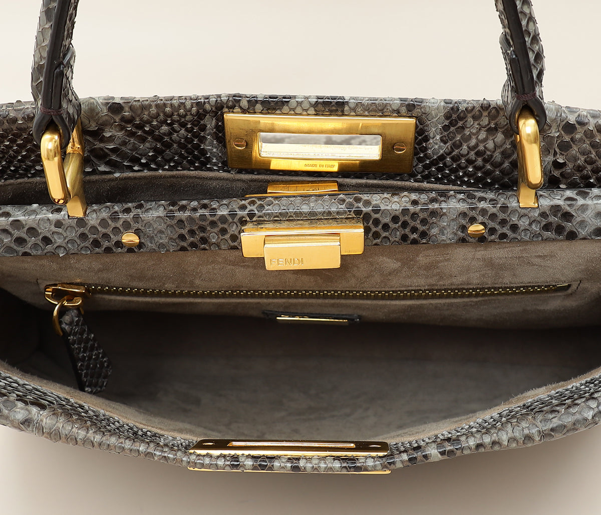 Fendi Grey Peekaboo Python Regular Bag