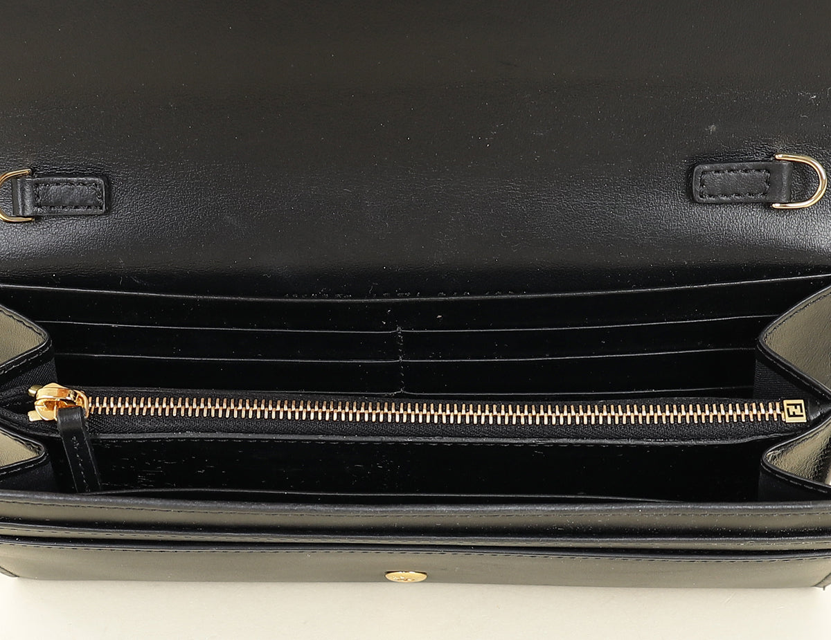 Fendi Black FF Diamonds Continental With Chain