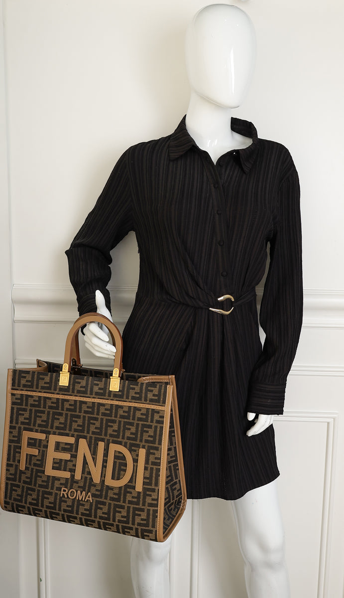Fendi Bicolor Zucca Sunshine Medium Shopper Tote Bag