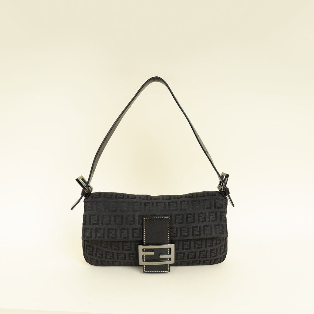 Fendi Black Zucca Small Baguette Shoulder Bag