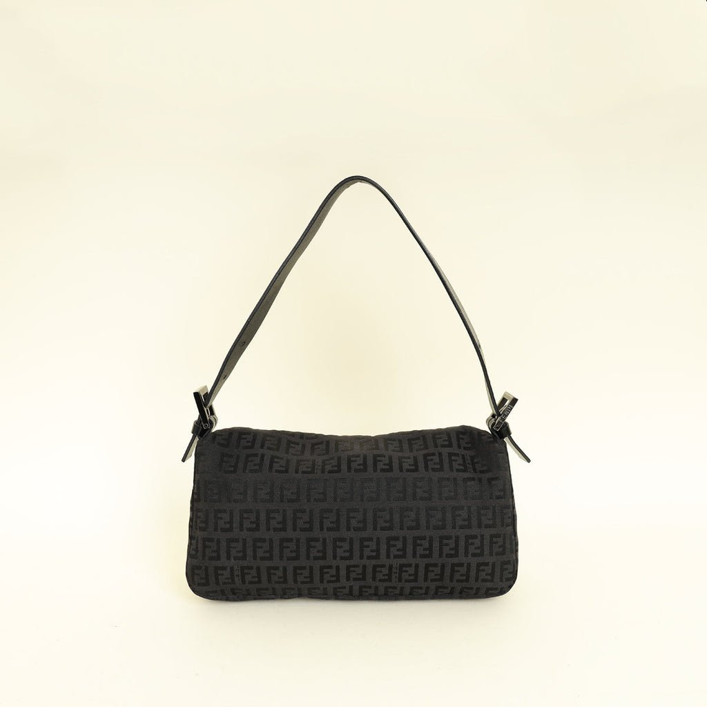 Fendi Black Zucca Small Baguette Shoulder Bag
