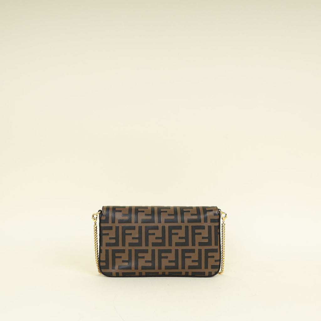 Fendi Tobacco FF 1974 Zucca Embossed Wallet On Chain W/ 2 Pouch