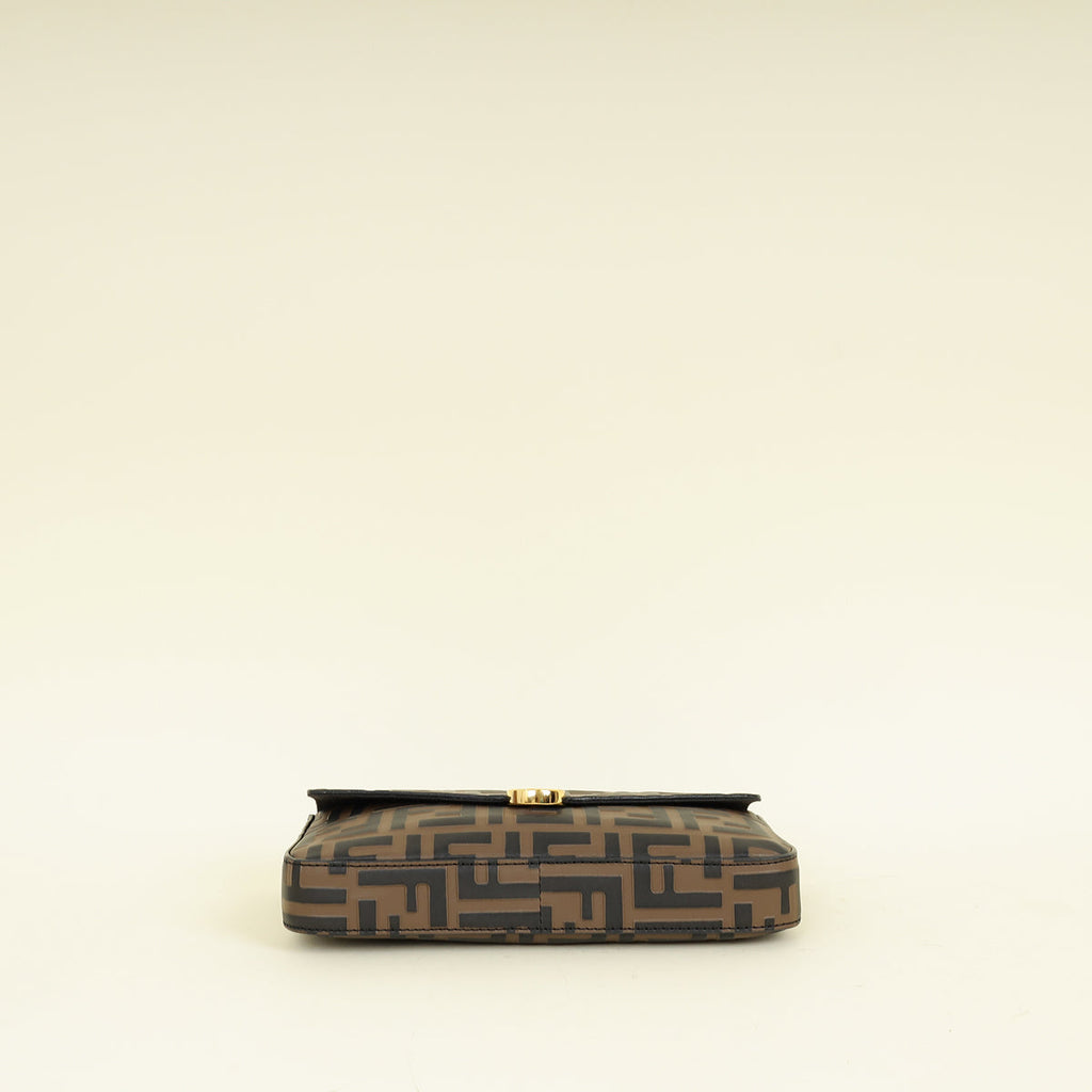 Fendi Tobacco FF 1974 Zucca Embossed Wallet On Chain W/ 2 Pouch