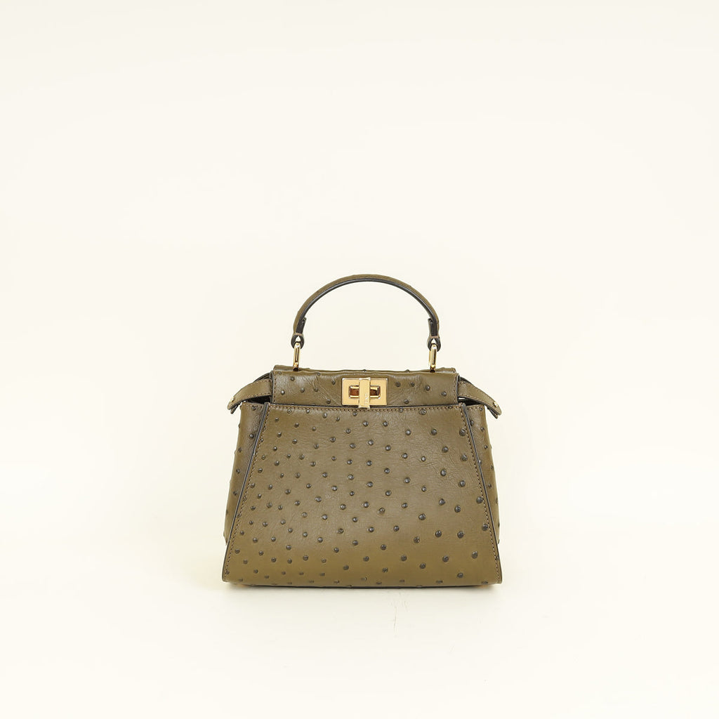 Fendi Avocado Green Ostrich Mini Peekaboo Bag