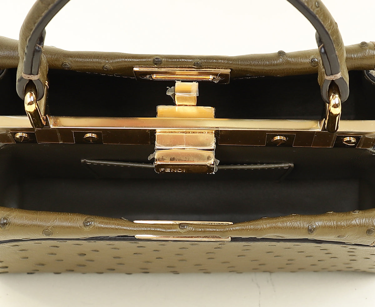 Fendi Avocado Green Ostrich Mini Peekaboo Bag