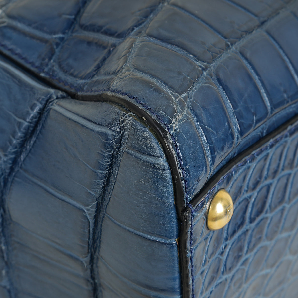 Fendi Blue Shiny Crocodile Peekaboo Regular Bag