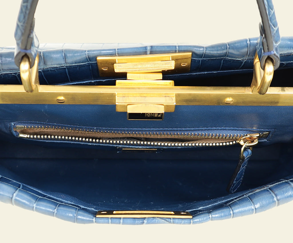 Fendi Blue Shiny Crocodile Peekaboo Regular Bag