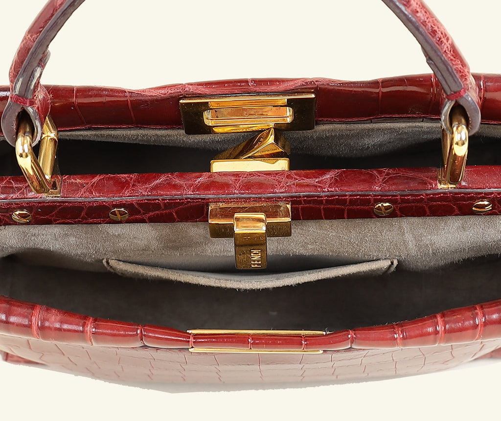 Fendi Dark Red Crocodile Mini Peekaboo Bag