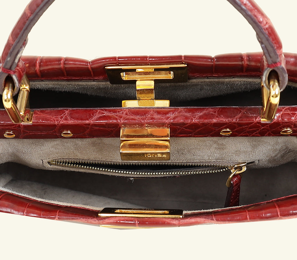 Fendi Dark Red Crocodile Mini Peekaboo Bag
