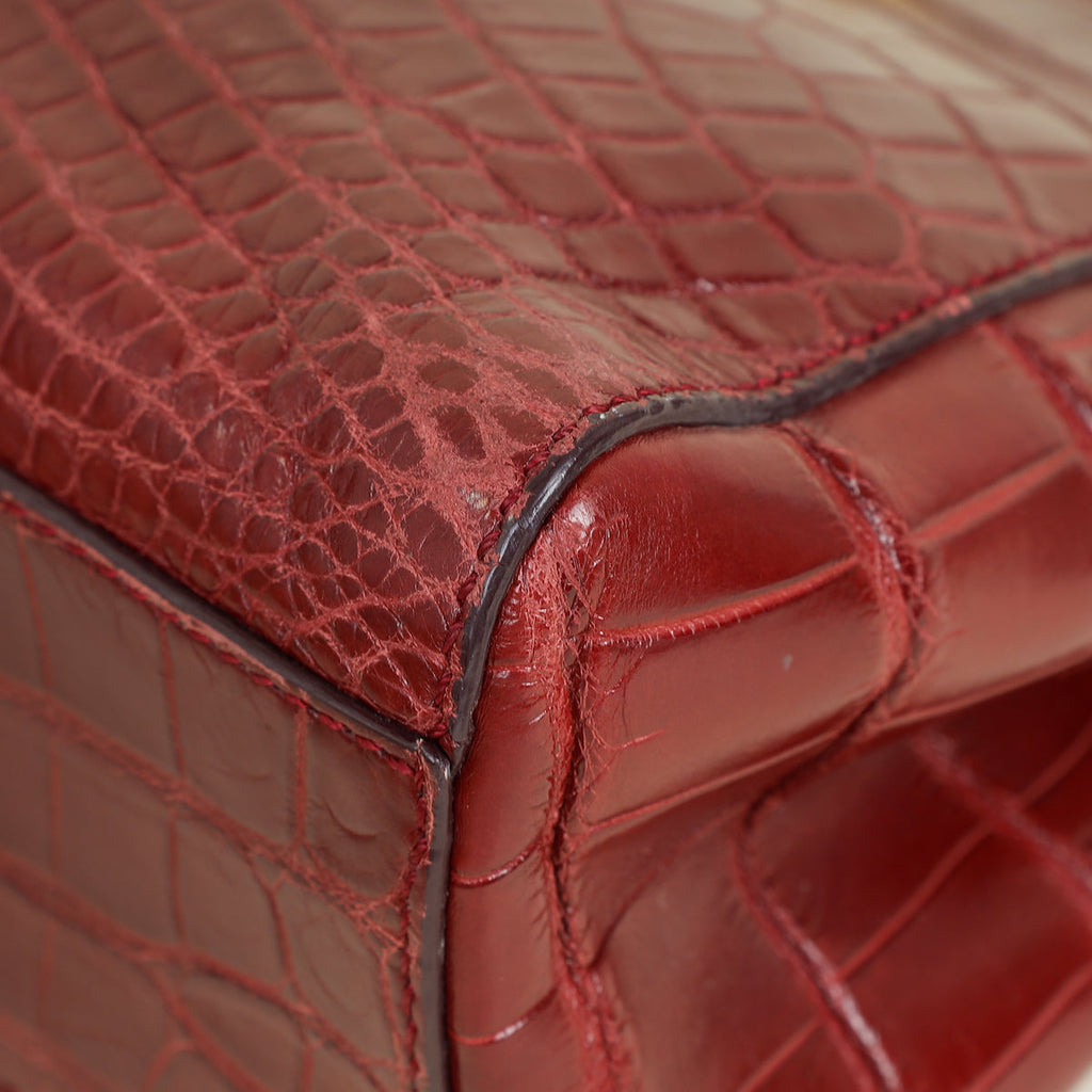 Fendi Dark Red Crocodile Mini Peekaboo Bag