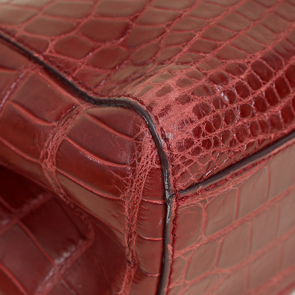 Fendi Dark Red Crocodile Mini Peekaboo Bag