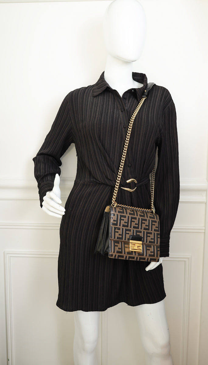 Fendi Tobacco FF Embossed U Kan Chain Small Shoulder Bag