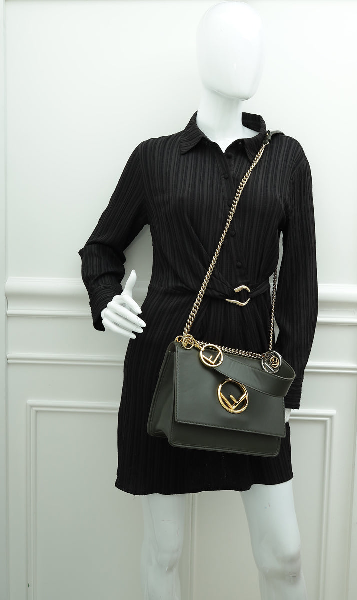 Fendi Olive Green Kan I F Logo Shoulder Bag