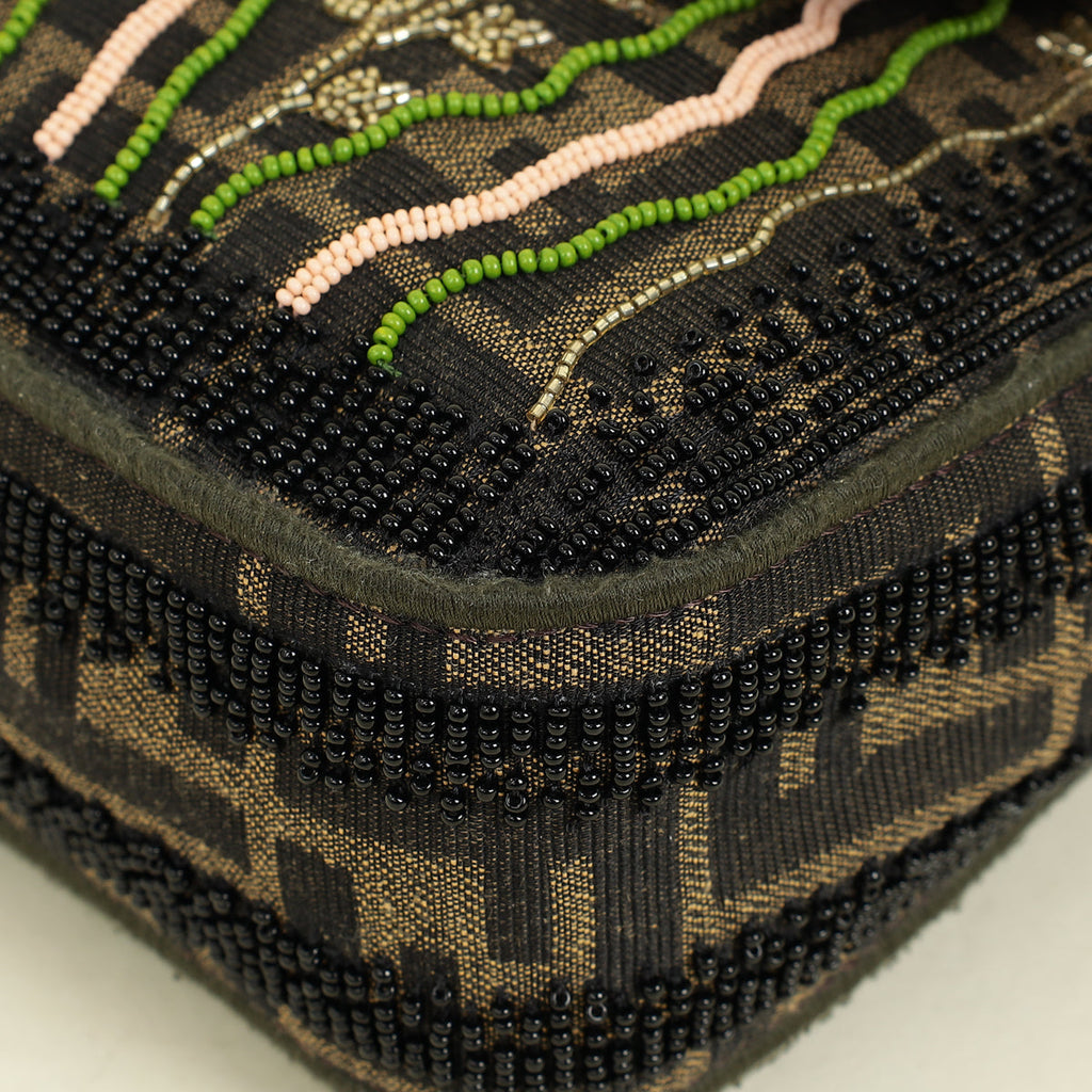 Fendi Green Baguette Beads Embroidered Shoulder Bag