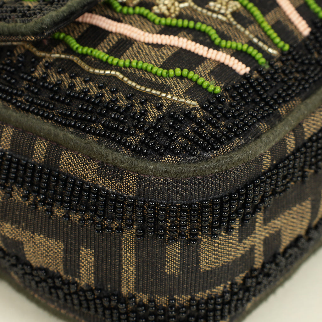 Fendi Green Baguette Beads Embroidered Shoulder Bag