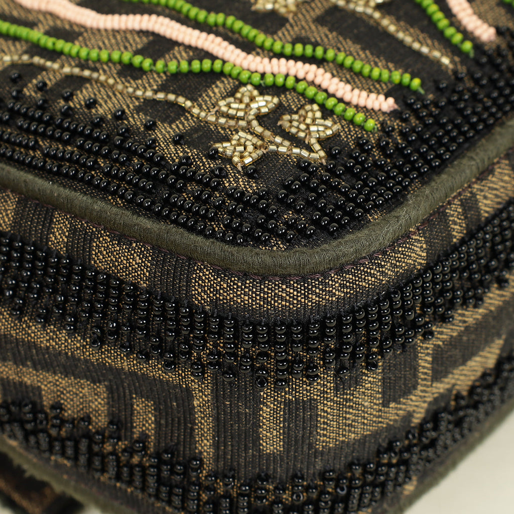 Fendi Green Baguette Beads Embroidered Shoulder Bag