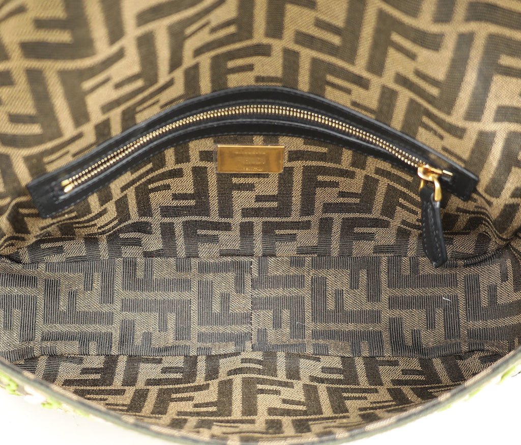 Fendi Green Baguette Beads Embroidered Shoulder Bag