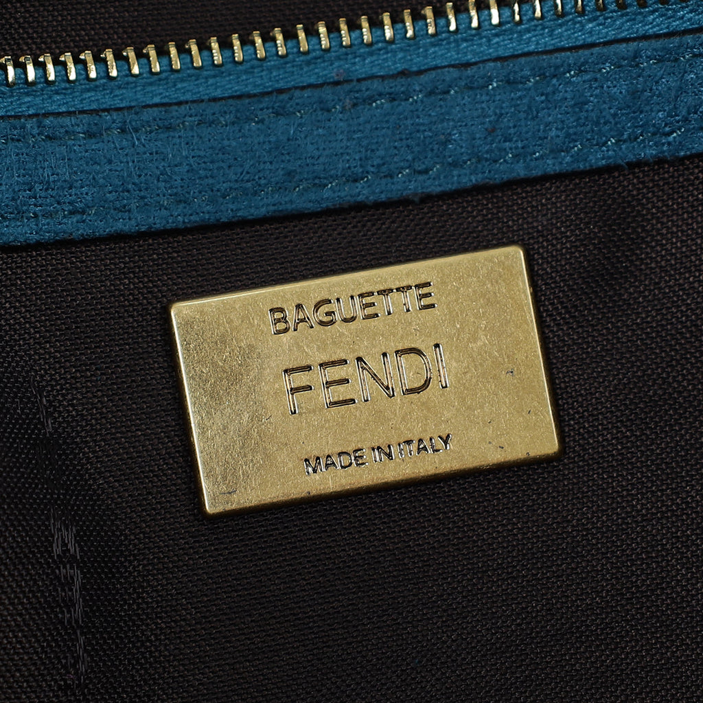 Fendi Teal Baguette Large Satchel Bag