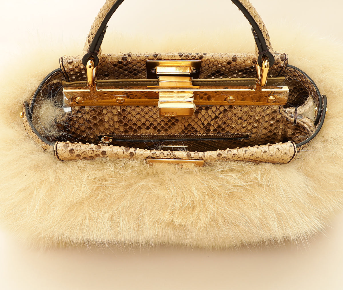 Fendi Bicolor Peekaboo Mini Fox Fur Python Bag
