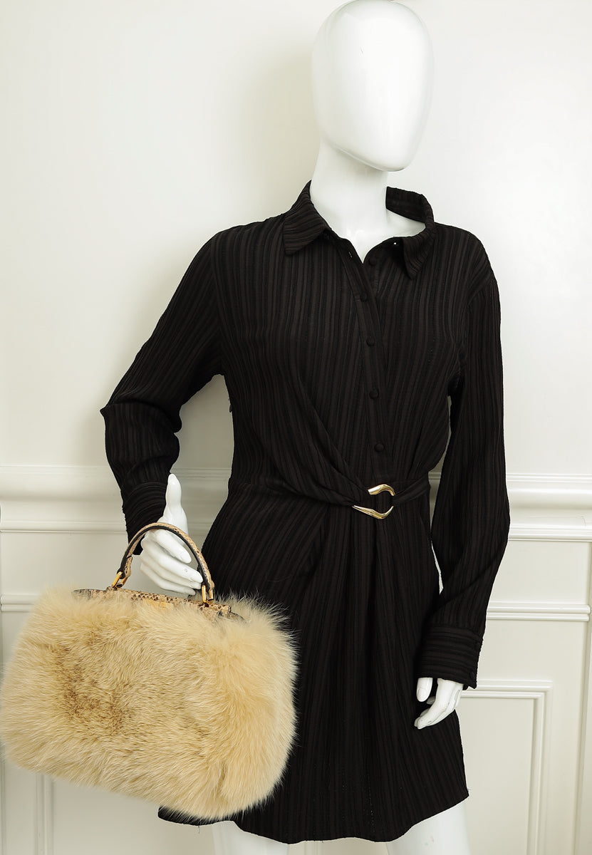 Fendi Bicolor Peekaboo Mini Fox Fur Python Bag