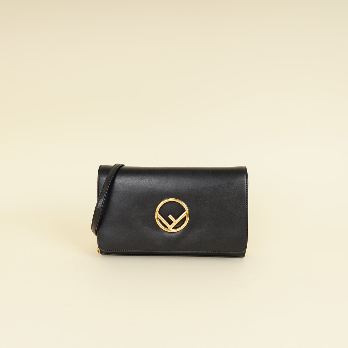 Fendi Black F Logo Wallet On Chain Clutch