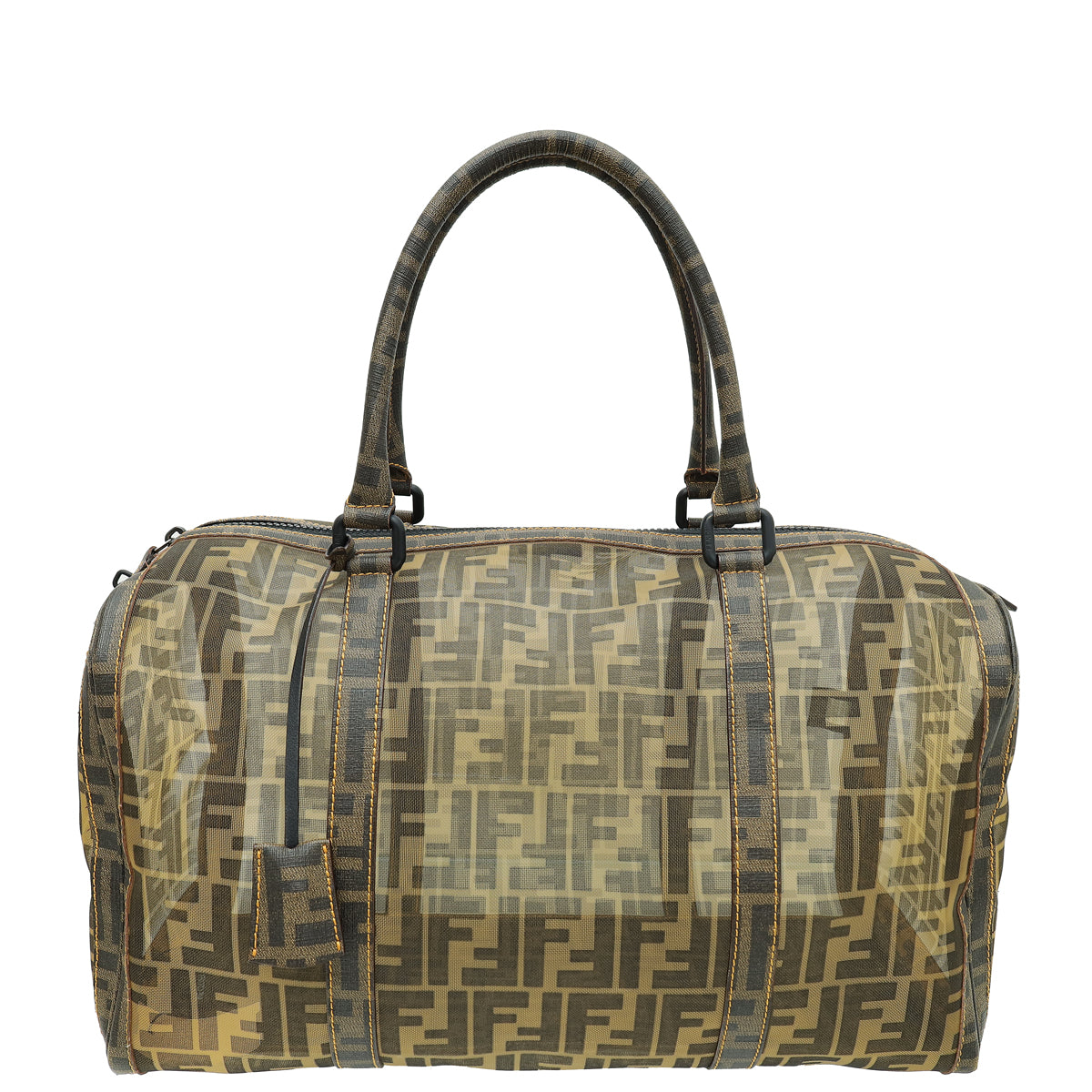 Fendi Tobacco FF Zucca Spalmati Mesh Mixed Media Boston Bag