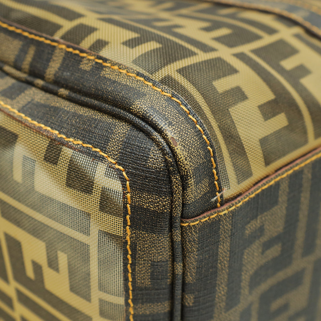 Fendi Tobacco FF Zucca Spalmati Mesh Mixed Media Boston Bag