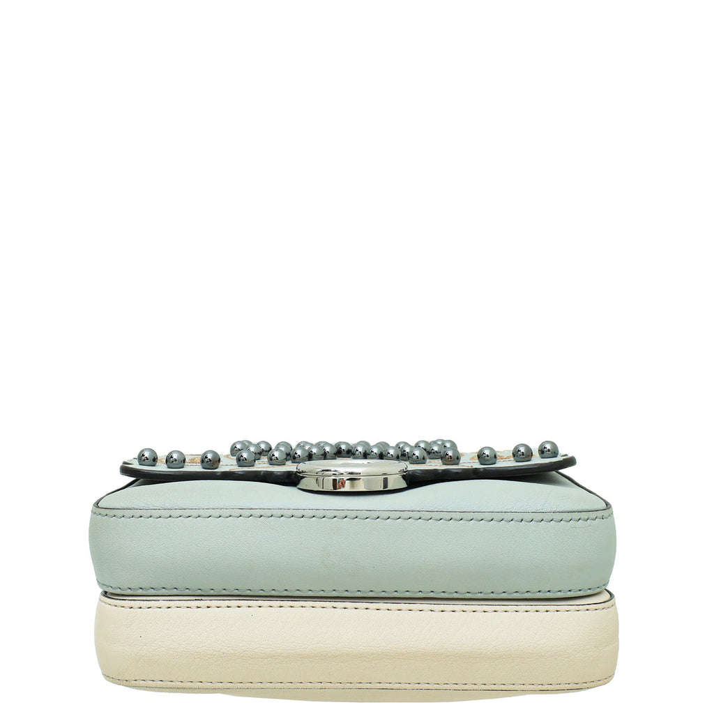 Fendi Bicolor Embroidered Studded Bow Micro Double Baguette Bag