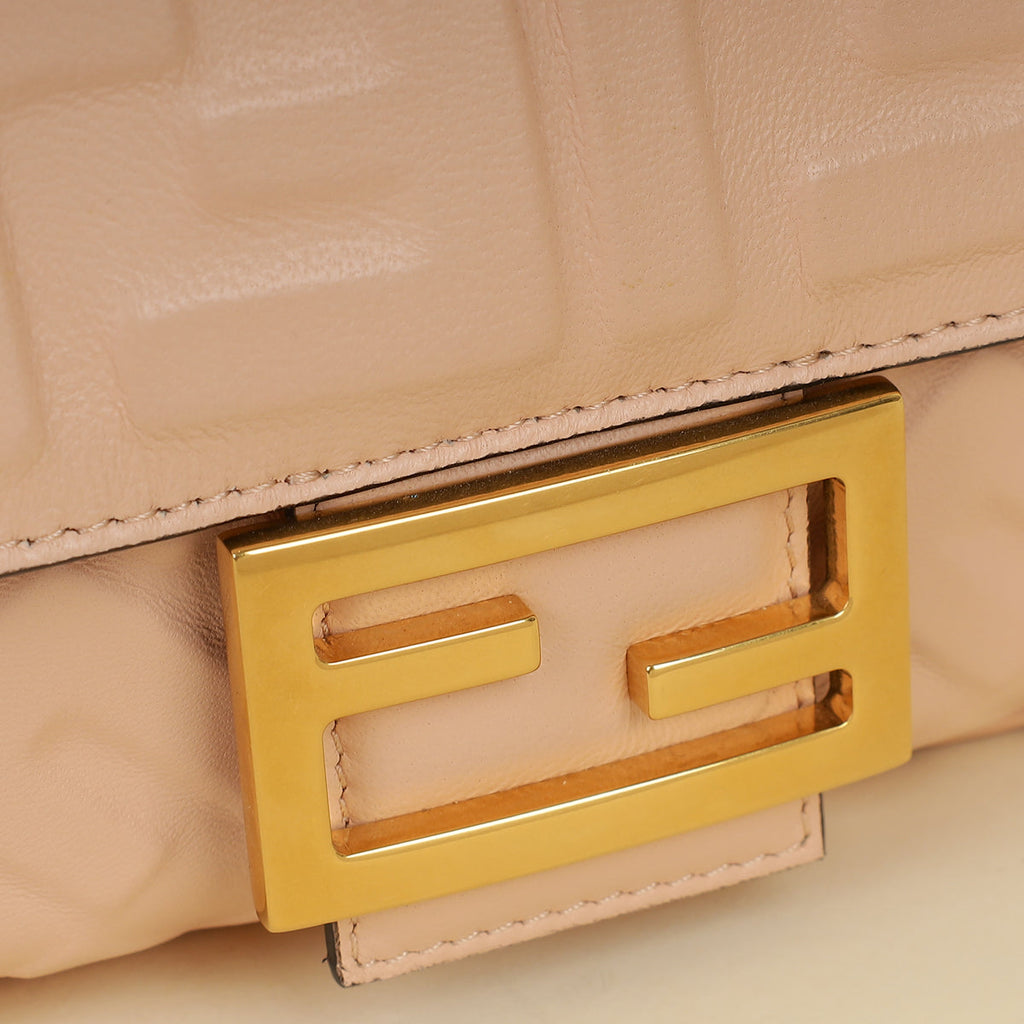 Fendi Peach FF Embossed Baguette Medium Bag