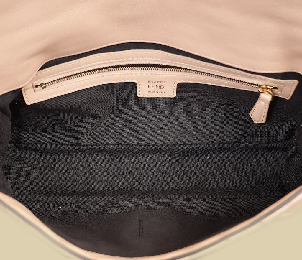 Fendi Peach FF Embossed Baguette Medium Bag