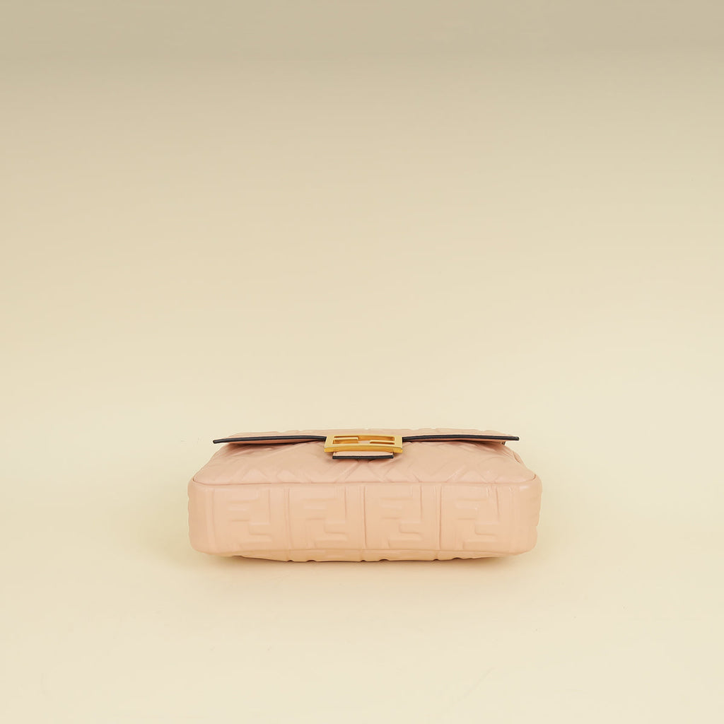 Fendi Peach FF Embossed Baguette Medium Bag