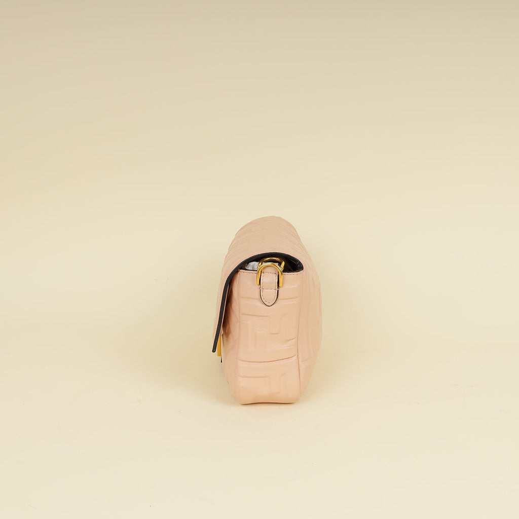 Fendi Peach FF Embossed Baguette Medium Bag