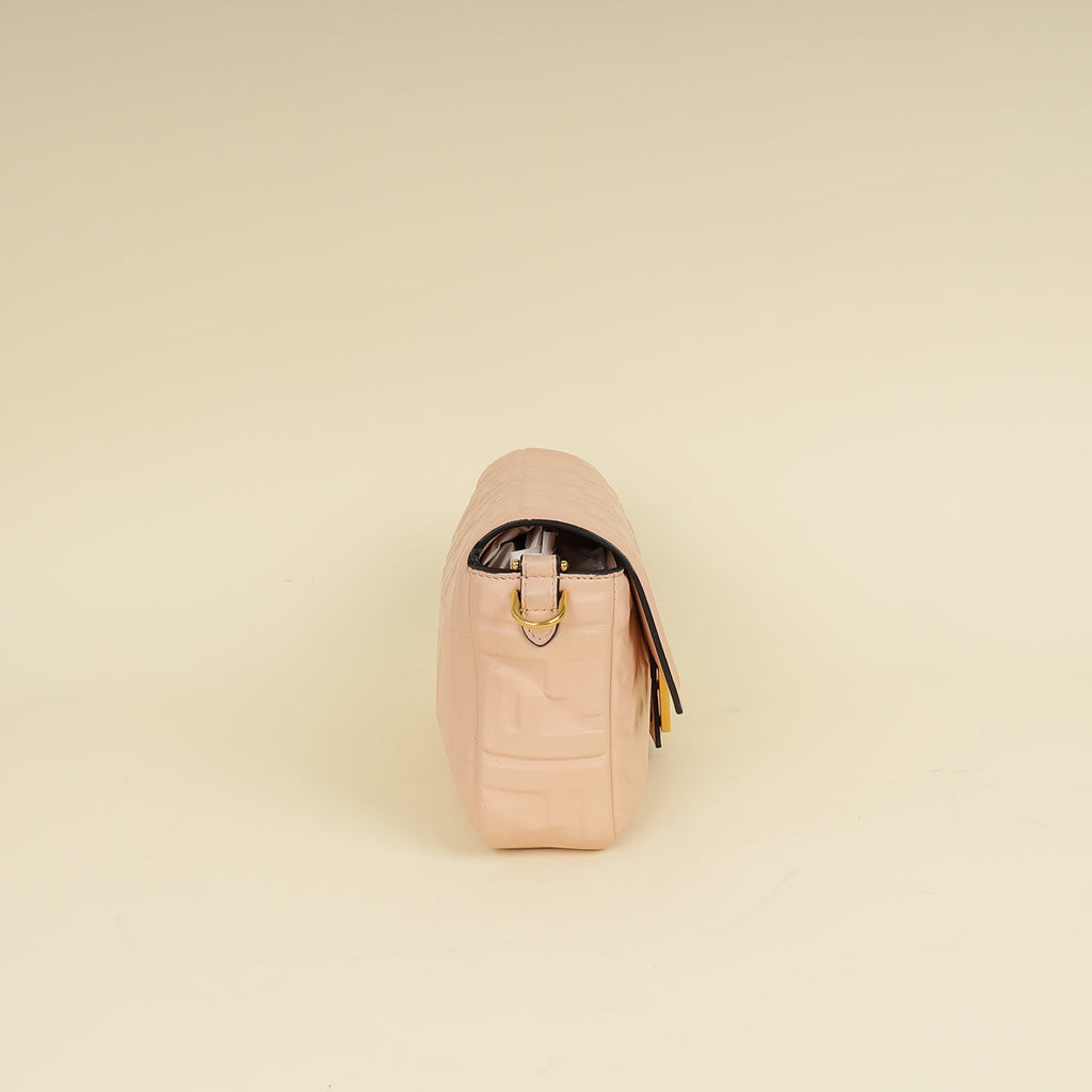 Fendi Peach FF Embossed Baguette Medium Bag