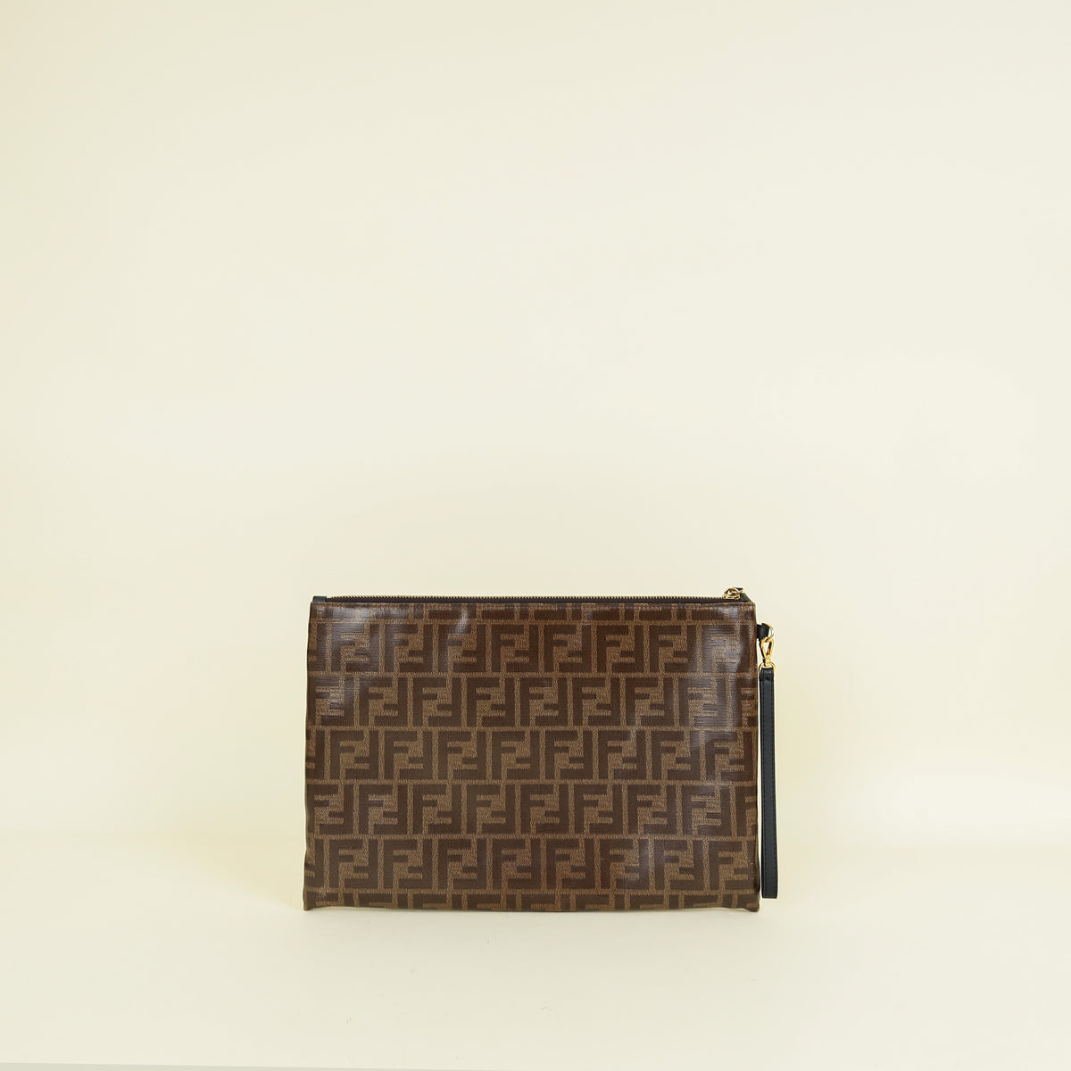 Fendi Brown FF Logo Large Flat Wristlet Pouch