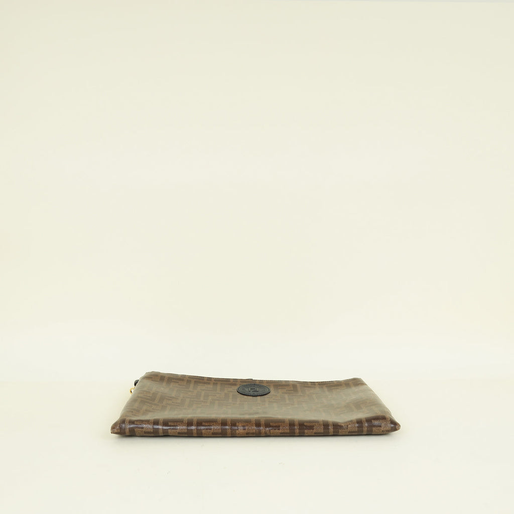 Fendi Brown FF Logo Large Flat Wristlet Pouch