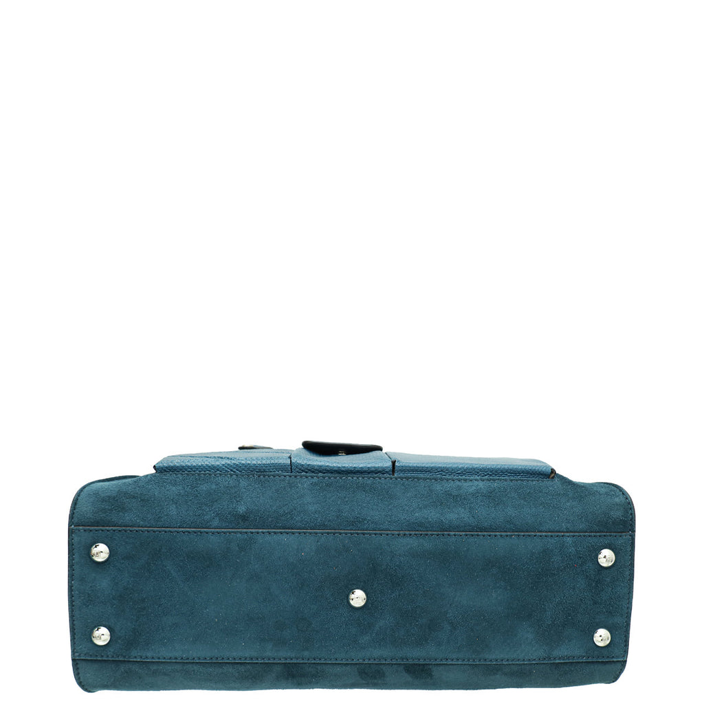 Fendi Teal 3 Pocket Peekaboo Suede Iconic Satchel Medium Bag